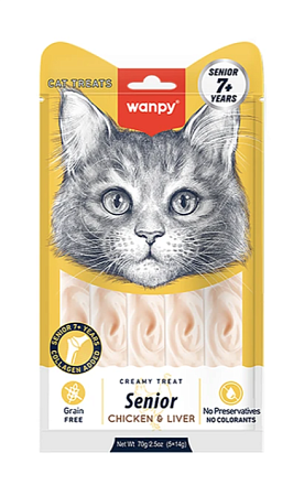 Купить wanpy cat Лакомство для пожилых кошек «нежное пюре» из курицы и куриной печени