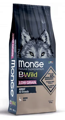 Monge Dog BWild Low Grain сухой низкозерновой корм для взрослых собак всех пород с мясом гуся