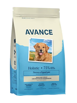 Avance Adult Sensitive сухой корм для взрослых собак всех пород с чувствительным пищеварением с лососем и бурым рисом