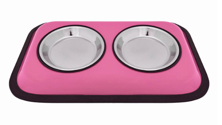 Купить tappi Каму миска металлическая двойная для собак и кошек, розовая