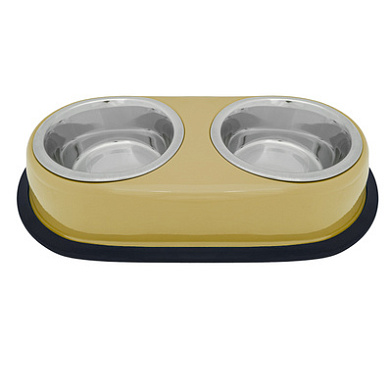 Tappi Лахар миска двойная металлическая нескользящая для собак и кошек, бежевая