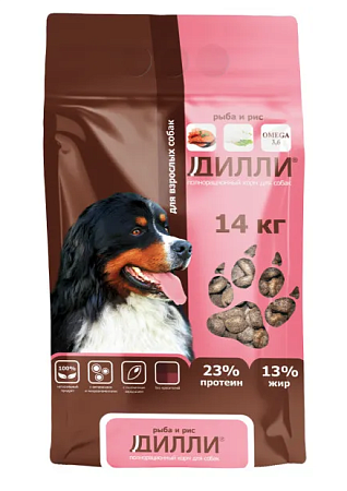 Купить Дилли сухой корм для взрослых собак всех пород с рыбой и рисом