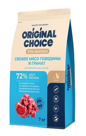 Купить original choice adult сухой корм для взрослых кошек и котов со свежим мясом говядины и гранатом