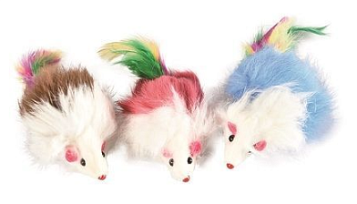 PetStar игрушка для кошек МЫШЬ, кроличий мех, перо