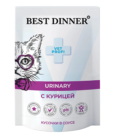 Купить best dinner exclusive vet profi urinary влажный корм для взрослых кошек для профилактики мочекаменной болезни (МКБ), с курицей, кусочки в соусе (пауч)