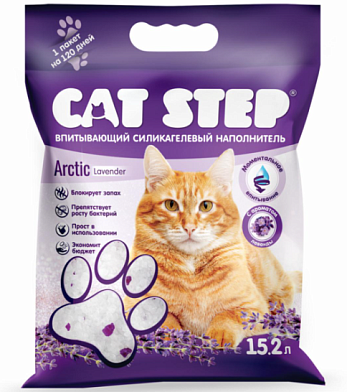 Cat Step Впитывающий силикагелевый наполнитель для кошек, с ароматом лаванды