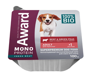 Award Monoprotein влажный корм для взрослых собак паштет из говядины с зеленым горошком (ламистер)