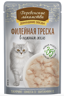 Деревенские лакомства Домашние обеды филейная треска в нежном желе пауч для кошек