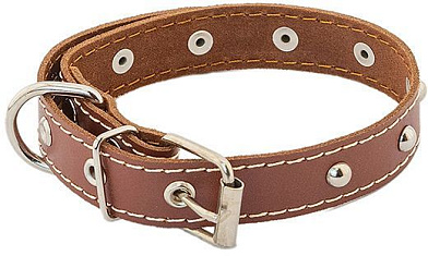 Homepet ошейник для собак кожаный двойной с украшениями простроченный двухслойный коричневый