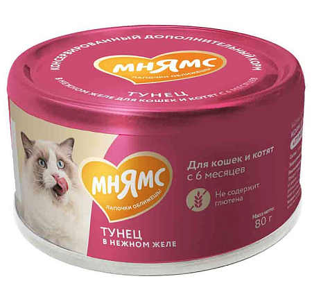 Купить Мнямс Влажный дополнительный корм На каждый день для кошек и котят старше 6 месяцев "тунец в нежном желе"