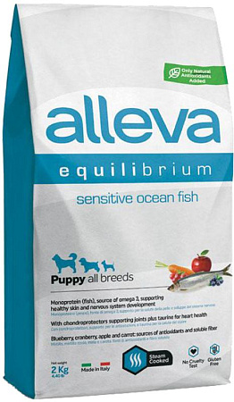 Купить alleva equilibrium sensitive ocean fish puppy all breeds сухой корм для щенков всех пород с океанической рыбой 
