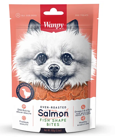 Купить wanpy dog лакомство для собак кусочки из нежного лосося в форме рыбок