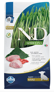 Farmina N&D Dog Spirulina Lamb & Wolfberry Puppy Mini сухой корм для щенков мелких пород, с ягненком и ягодами годжи