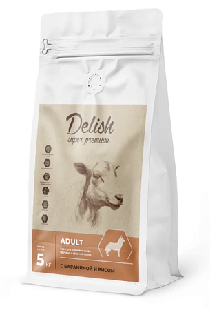 Купить delish super premium сухой корм для взрослых собак средних и крупных пород с бараниной и рисом