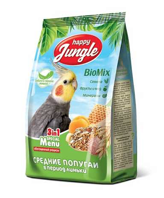 Happy Jungle сухой корм для средних попугаев при линьке