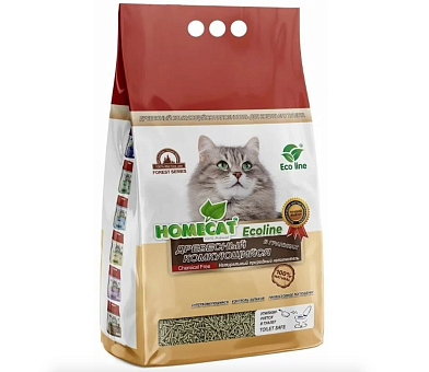 HOMECAT Ecoline древесный комкующийся наполнитель в гранулах для кошаек