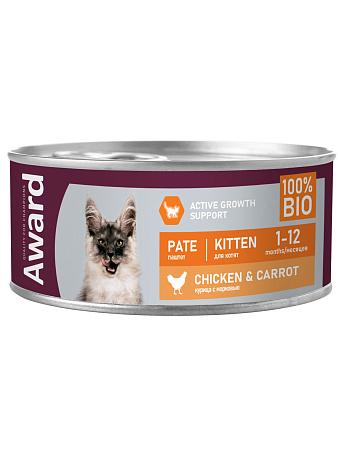 Купить award консервы для котят, паштет из курицы с морковью (банка)