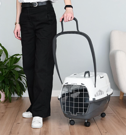 Купить yami yami транспортировка Переноска пластиковая для собак и кошек "Спутник" с мет.двер. на колёсах, темно-серый/белый