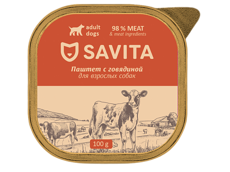 Купить savita Влажный корм для собак, паштет со свежей говядиной, 98% мяса (ламистер)