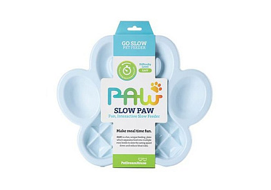 PetDreamHouse Лапа миска пластиковая для медленного кормления для собак и кошек, голубая