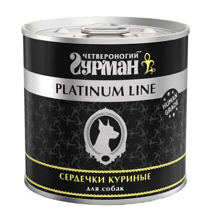 Купить Четвероногий Гурман platinum line консервы с сердечками куриными в желе для взрослых собак всех пород