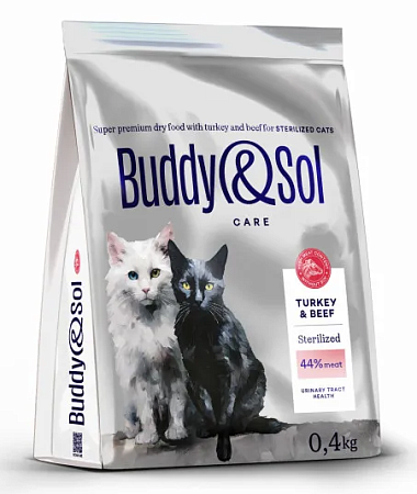 Купить buddy&sol care sterilized сухой корм для взрослых стерилизованных кошек с индейкой и говядиной