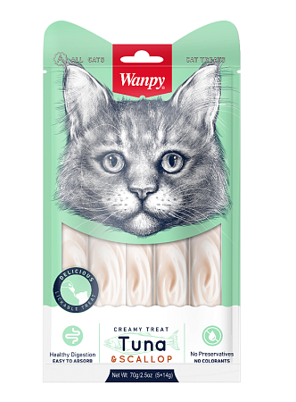 Купить wanpy cat Лакомство для кошек «нежное пюре» из тунца и гребешка