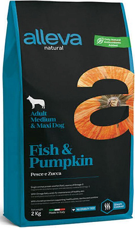 Купить alleva natural dog сухой корм для взрослых собак средних и крупных пород с рыбой и тыквой