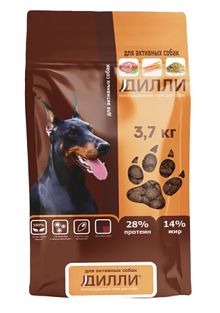 Купить Дилли сухой корм для взрослых активных собак всех пород с курицей и индейкой