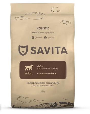 Купить savita сухой беззерновой корм для взрослых собак всех пород с мясом лося
