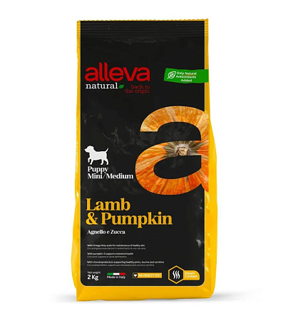 Купить alleva natural puppy lamb and pumpkin mini/medium сухой корм для щенков мелких и средних пород с ягненком и тыквой