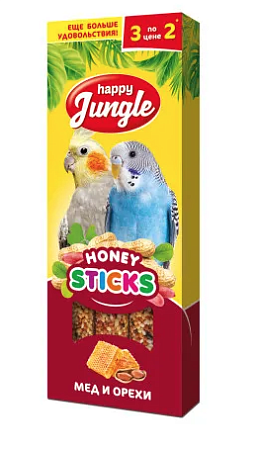 Купить happy jungle лакомство для птиц палочки с медом и орехами 