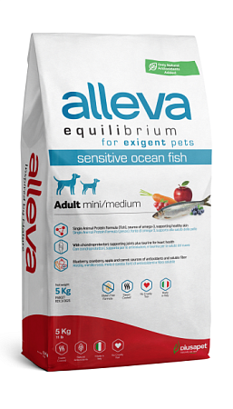 Купить alleva equilibrium dog sensitive сухой корм для взрослых собак мелких и средних пород с океанической рыбой