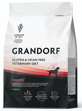 Купить grandorf veterinary diet dog hepatic полнорационный диетический корм для собак, для поддержания функций печени при ХПН