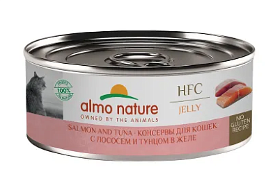 Almo Nature HFC Jelly Salmon and Tuna влажный корм для взрослых кошек и котят с 3-х месяцев с лососем и тунцом в желе, в консервах