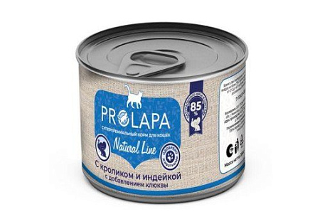 Купить prolapa natural line консервы для кошек с кроликом, индейкой и клюквой 