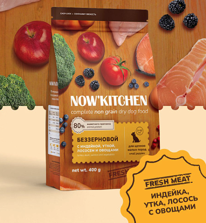 Купить now' kitchen grain free сухой беззерновой корм для щенков малых пород со свежей индейкой, уткой, лососем