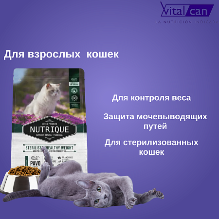 Купить vitalcan nutrique cat adult sterilised/healthy weight сухой корм для взрослых стерилизованных кошек, для контроля веса, с индейкой