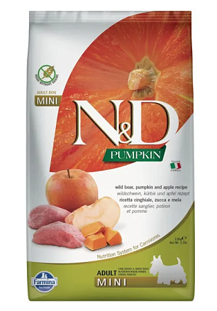 Купить farmina n&d pumpkin dog grain free boar & apple adult mini сухой беззерновой корм для взрослых собак мелких пород с мясом кабана, яблоками и тыквой