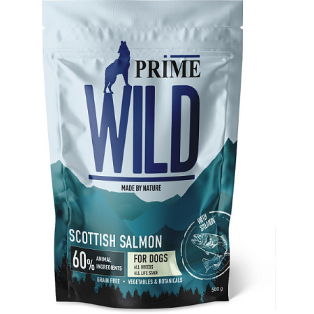 Купить  prime wild gf scottish сухой беззерновой корм для взрослых собак и щенков всех пород, с лососем