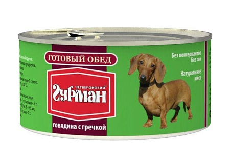 Купить Четвероногий Гурман Готовый обед консервы для собак, говядина с гречкой
