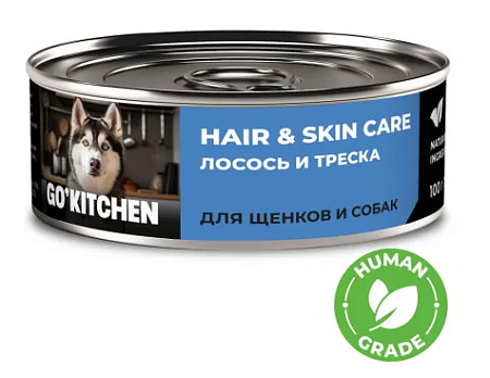Купить go'kitchen консервы беззерновые для щенков и собак с лососем и треской