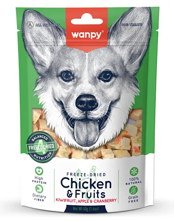 Купить wanpy dog сублимированное лакомство для собак с курицей и фруктами
