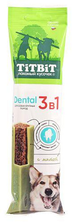 Купить titbit лакомство для собак крупных пород dental 3в1 с мятой