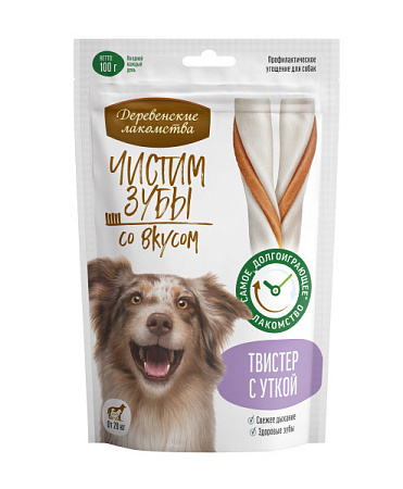 Купить Деревенские лакомства Чистим зубы лакомство для собак от 20 кг твистер с уткой