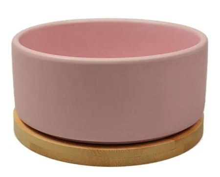 Купить mr.kranch bamboo миска керамическая на бамбуковой подставке для собак и кошек, розовая