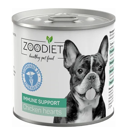 Купить Четвероногий Гурман zoodiet immune support chicken hearts консервы для взрослых собак для поддержания иммунитета, с куриными сердечками