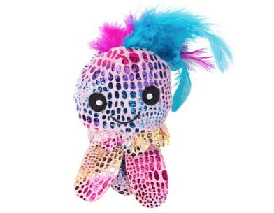 Mr.Kranch игрушка для кошек Осьминожка плюшевая с кошачьей мятой и перышками розовая