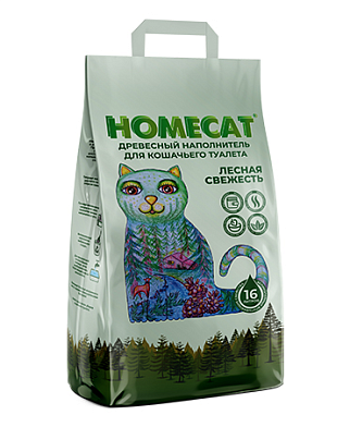 Homecat Древесный наполнитель для кошек Лесная свежесть Мелкие гранулы