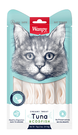 Купить wanpy cat Лакомство для кошек «нежное пюре» из тунца и трески
